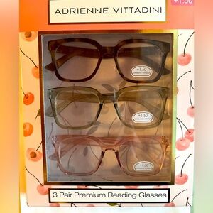Adrienne Vittadini Stylish Reading Glasses Trio Green, Pink, T. Brown. +1.50